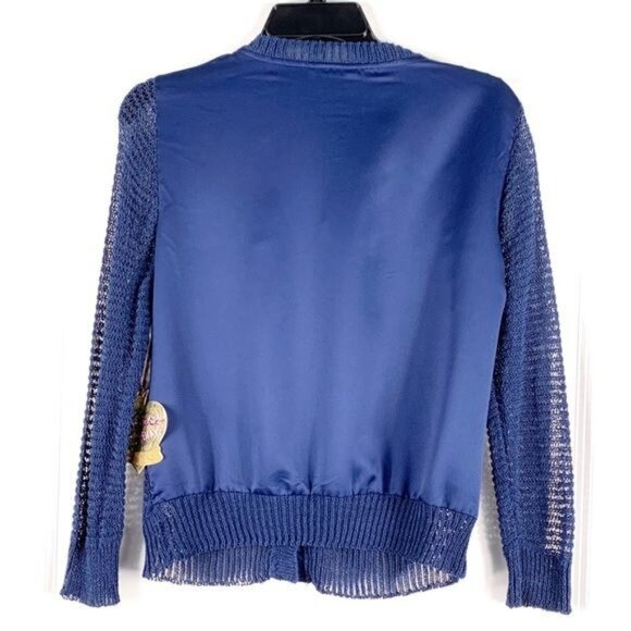 Princess Vera Wang Cropped Blue Cardigan Size Junior’s Large Small Flaw - Picture 2 of 15